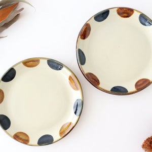 Toshin Kiln Round Plate Brown and Blue Dots 21cm/8.3in | Tsuboya Ware  Yachimun-Detail6