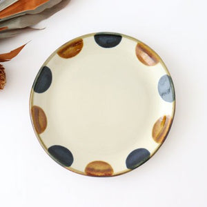 Toshin Kiln Round Plate Brown and Blue Dots 21cm/8.3in | Tsuboya Ware  Yachimun-Detail7