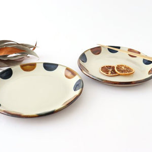 Toshin Kiln Round Plate Brown and Blue Dots 21cm/8.3in | Tsuboya Ware  Yachimun-Detail9