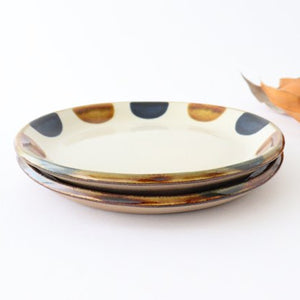Toshin Kiln Round Plate Brown and Blue Dots 21cm/8.3in | Tsuboya Ware  Yachimun-Detail10