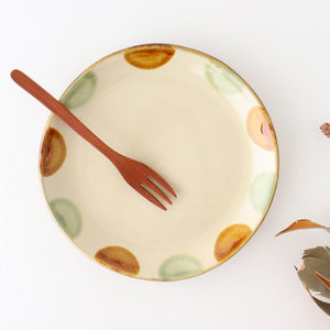 Toshin Kiln Round Plate Brown and Green Dots 21cm/8.3in | Tsuboya Ware  Yachimun-TOP