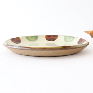 Toshin Kiln Round Plate Brown and Green Dots 21cm/8.3in | Tsuboya Ware  Yachimun-Detail4