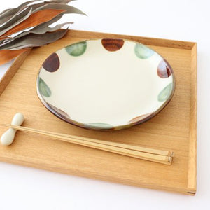 Toshin Kiln Round Plate Brown and Green Dots 21cm/8.3in | Tsuboya Ware  Yachimun-Detail5