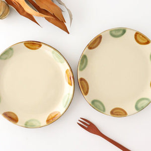 Toshin Kiln Round Plate Brown and Green Dots 21cm/8.3in | Tsuboya Ware  Yachimun-Detail6