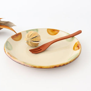 Toshin Kiln Round Plate Brown and Green Dots 21cm/8.3in | Tsuboya Ware  Yachimun-Detail7