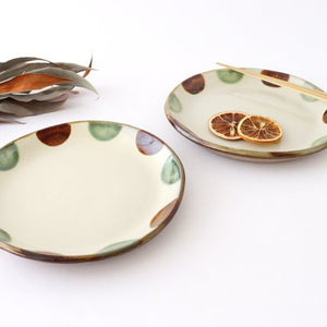 Toshin Kiln Round Plate Brown and Green Dots 21cm/8.3in | Tsuboya Ware  Yachimun-Detail9