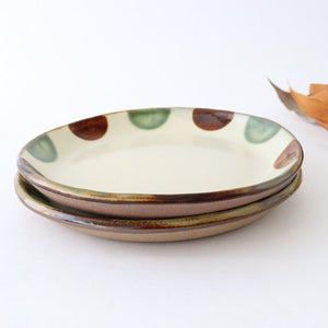 Toshin Kiln Round Plate Brown and Green Dots 21cm/8.3in | Tsuboya Ware  Yachimun-Detail10