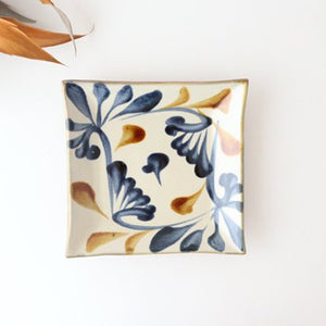Toshin Kiln Square Plate Arabesque Blue&Brown | Sushi Plae Tsuboya Ware Yachimun-TOP