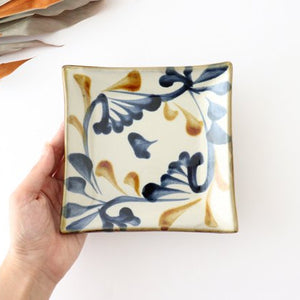Toshin Kiln Square Plate Arabesque Blue&Brown | Sushi Plae Tsuboya Ware Yachimun-Detail2
