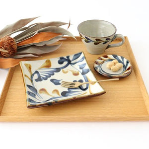 Toshin Kiln Square Plate Arabesque Blue&Brown | Sushi Plae Tsuboya Ware Yachimun-Detail11