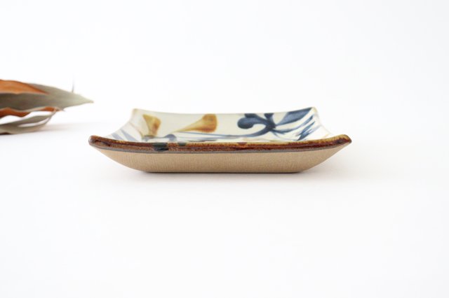 Toshin Kiln Square Plate Arabesque Blue&Brown | Sushi Plae Tsuboya Ware Yachimun-Detail4