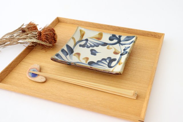 Toshin Kiln Square Plate Arabesque Blue&Brown | Sushi Plae Tsuboya Ware Yachimun-Detail5
