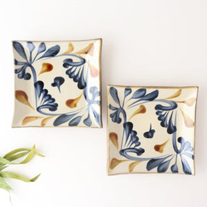 Toshin Kiln Square Plate Arabesque Blue&Brown | Sushi Plae Tsuboya Ware Yachimun-Detail6