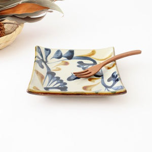 Toshin Kiln Square Plate Arabesque Blue&Brown | Sushi Plae Tsuboya Ware Yachimun-Detail7
