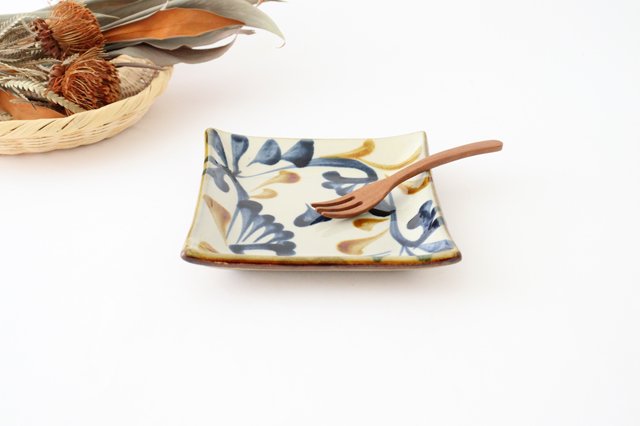 Toshin Kiln Square Plate Arabesque Blue&Brown | Sushi Plae Tsuboya Ware Yachimun-Detail7