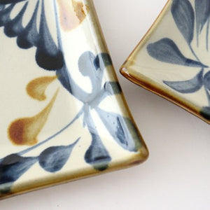 Toshin Kiln Square Plate Arabesque Blue&Brown | Sushi Plae Tsuboya Ware Yachimun-Detail8