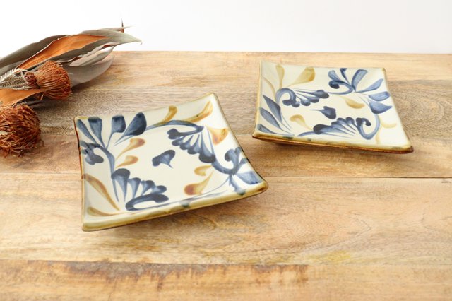 Toshin Kiln Square Plate Arabesque Blue&Brown | Sushi Plae Tsuboya Ware Yachimun-Detail9