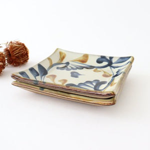 Toshin Kiln Square Plate Arabesque Blue&Brown | Sushi Plae Tsuboya Ware Yachimun-Detail10
