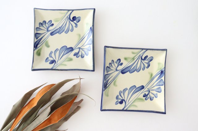 Toshin Kiln Square Plate Arabesque Blue | Sushi Plae Tsuboya Ware Yachimun-Detail2