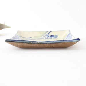 Toshin Kiln Square Plate Arabesque Blue | Sushi Plae Tsuboya Ware Yachimun-Detail3