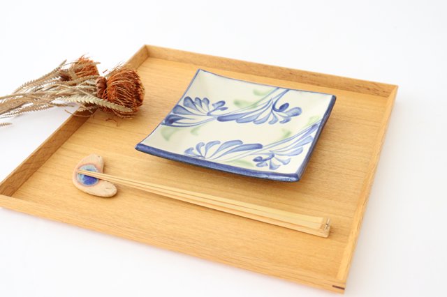 Toshin Kiln Square Plate Arabesque Blue | Sushi Plae Tsuboya Ware Yachimun-Detail6