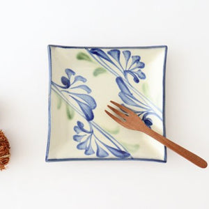 Toshin Kiln Square Plate Arabesque Blue | Sushi Plae Tsuboya Ware Yachimun-Detail7