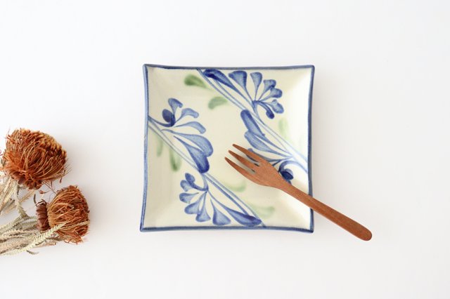 Toshin Kiln Square Plate Arabesque Blue | Sushi Plae Tsuboya Ware Yachimun-Detail7