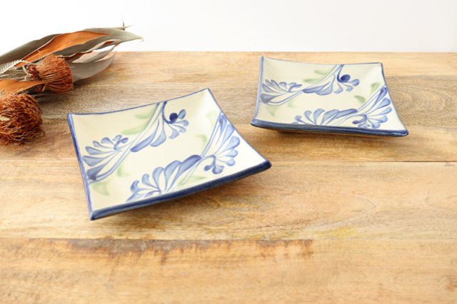 Toshin Kiln Square Plate Arabesque Blue | Sushi Plae Tsuboya Ware Yachimun-Detail9