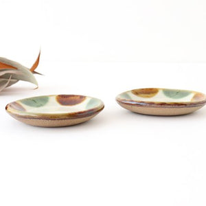 Toshin Kiln Small Round Plate Brown and Green Dots 9cm/3.5in | Tsuboya Ware Yachimun-Detail5