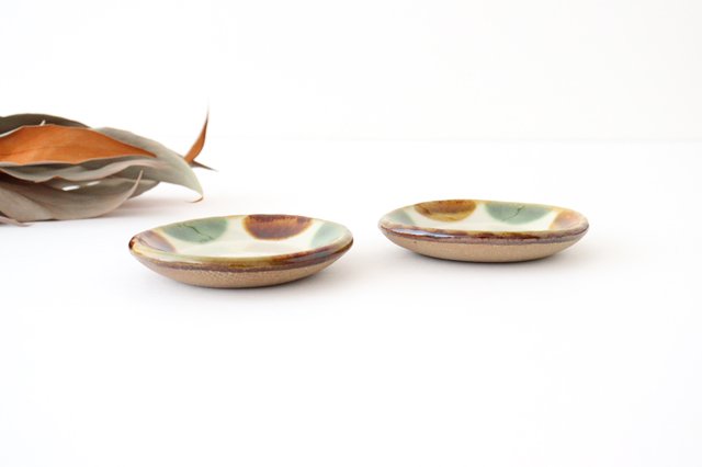Toshin Kiln Small Round Plate Brown and Green Dots 9cm/3.5in | Tsuboya Ware Yachimun-Detail5