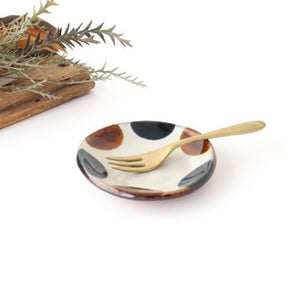 Toshin Kiln Small Round Plate Brown and Blue Dots 9cm/3.5in | Tsuboya Ware Yachimun-TOP