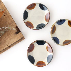 Toshin Kiln Small Round Plate Brown and Blue Dots 9cm/3.5in | Tsuboya Ware Yachimun-Detail5