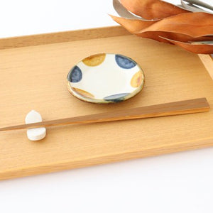 Toshin Kiln Small Round Plate Brown and Blue Dots 9cm/3.5in | Tsuboya Ware Yachimun-Detail6