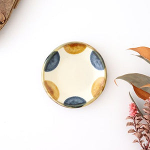 Toshin Kiln Small Round Plate Brown and Blue Dots 9cm/3.5in | Tsuboya Ware Yachimun-Detail7