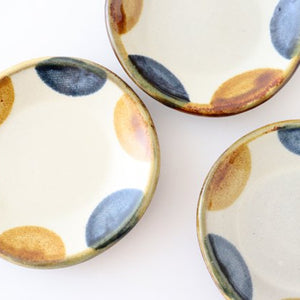 Toshin Kiln Small Round Plate Brown and Blue Dots 9cm/3.5in | Tsuboya Ware Yachimun-Detail8