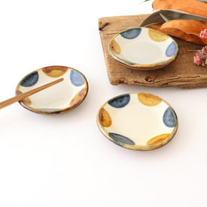Toshin Kiln Small Round Plate Brown and Blue Dots 9cm/3.5in | Tsuboya Ware Yachimun-Detail9