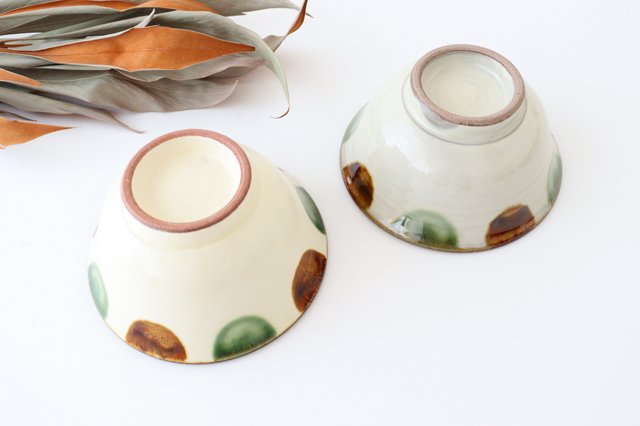 Toshin Kiln Rice Bowl Brown&Green Dot | Tsuboya Ware  Yachimun-Detail5