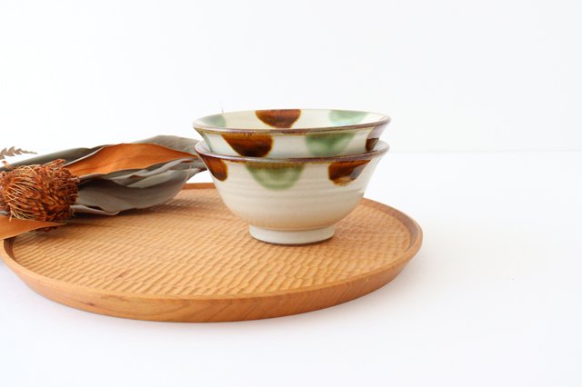 Toshin Kiln Rice Bowl Brown&Green Dot | Tsuboya Ware  Yachimun-Detail10