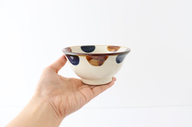 Toshin Kiln Rice Bowl Blue&Brown Dot | Tsuboya Ware  Yachimun-Detail4