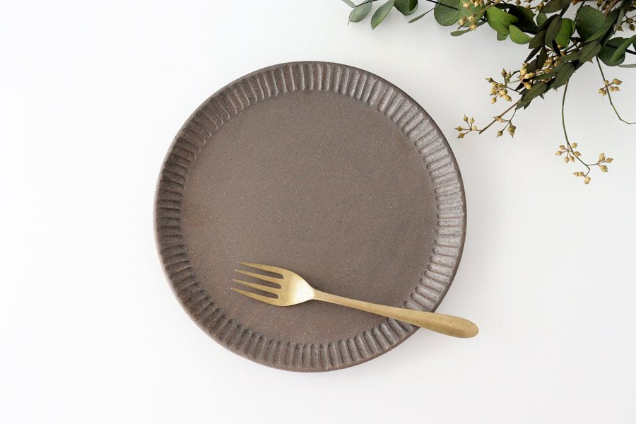 Round Plate Shinogi Bronze 24㎝/9.4in | Shigaraki Ware
