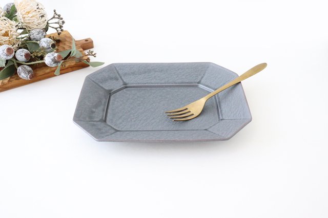 Kosen Kiln Octogonal Plate Gray L | Banko Ware