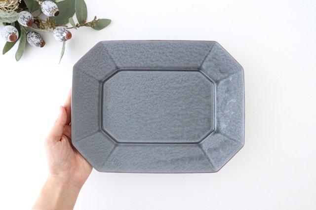 Kosen Kiln Octogonal Plate Gray L | Banko Ware