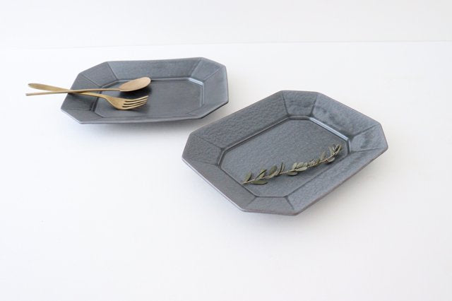 Kosen Kiln Octogonal Plate Gray L | Banko Ware