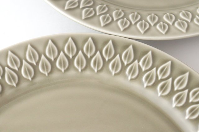 Plate large leaf gray pottery Koizumi kiln Banko ware