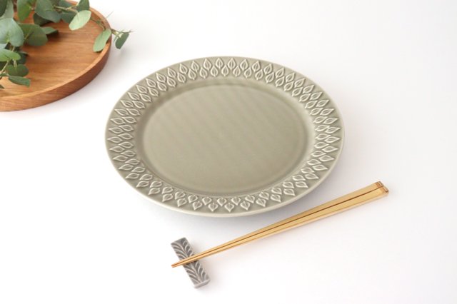 Plate large leaf gray pottery Koizumi kiln Banko ware