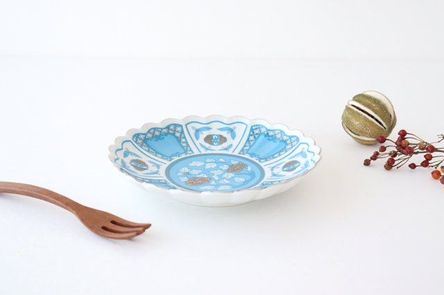 Rinkurou Kiln kotohogu Chrysanthemum Shaped Plate Blue 15cm/5.9in | Hasami Ware