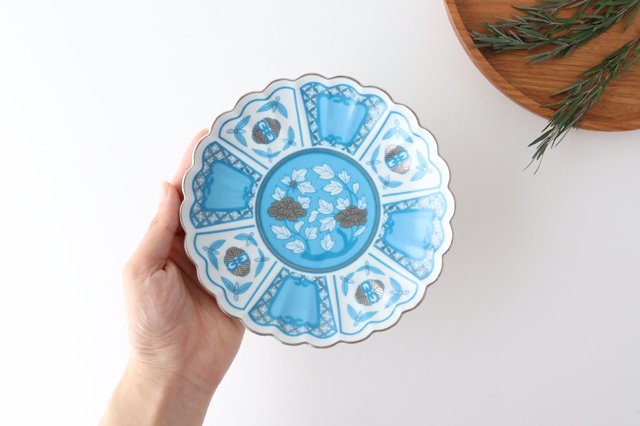 Rinkurou Kiln kotohogu Chrysanthemum Shaped Plate Blue 15cm/5.9in | Hasami Ware
