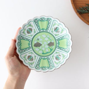 Rinkurou Kiln kotohogu Chrysanthemum Shaped Plate Green 15cm/5.9in | Hasami Ware-Detail6