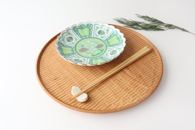 Rinkurou Kiln kotohogu Chrysanthemum Shaped Plate Green 15cm/5.9in | Hasami Ware-Detail9