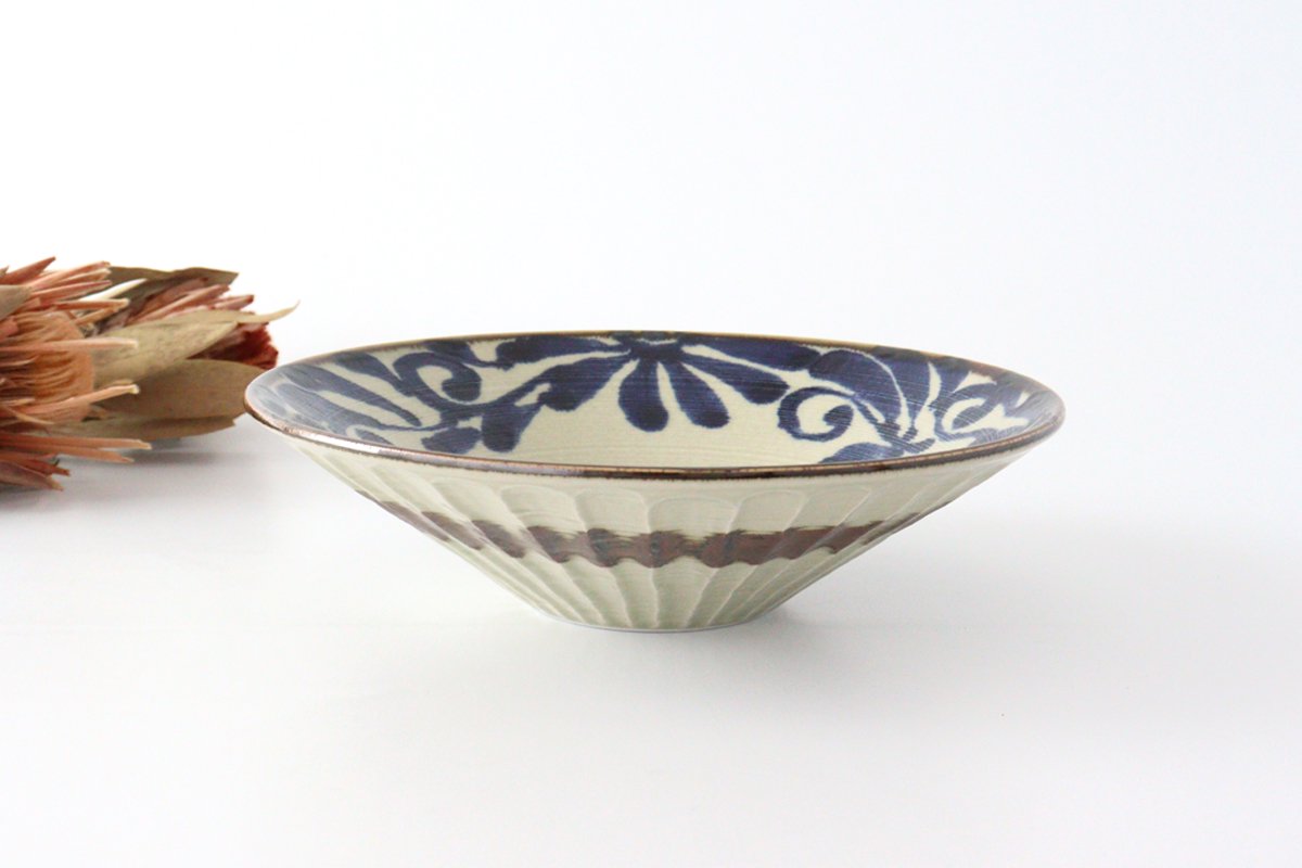 Shallow Large Bowl Blue Arabesque | Serving Bowl Mino Ware